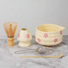 Set de Matcha de 1 pieza/2 piezas/3 piezas/4 piezas/5 piezas, Lindo set de Matcha que incluye 1 tazón de Matcha, 1 cuchara de Matcha, 1 soporte de Matcha, 1 cuchara de bambú, 1 tamiz. Set de Matcha de 5 piezas, adecuado para amantes del Matcha y principiantes, perfecto para preparar el ritual de la bebida de Matcha Latte en casa o en un restaurante