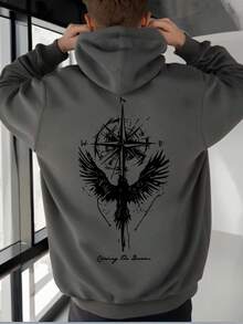 Teen Boy Raven Compass English Graphic Casual Pullover Sweatshirt, Suitable For Streetwear, Outdoor, Daily Wear