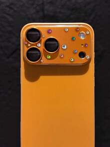 Luxury Bling Glitter Rhinestone 3D Armor Tempered Glass Camera Lens Protector Compatible With IPhone 17 Pro Max Metal Tempered Glass Rear Camera Screen Cover - Orange - View 4