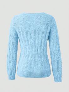 Áo khoác cardigan dài tay cổ tròn, màu xám trơn, cài cúc ngọc trai, kiểu dáng thanh lịch, phù hợp cho công sở, tiệc tùng và các dịp xã giao mùa thu | Thoải mái khi mặc - Màu xanh lam - Xem 2