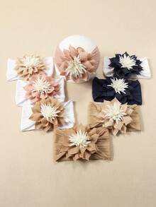 1pc Autumn/Winter New 3D White Flower Bud Baby Headband, Soft Comfortable Jacquard Nylon Infant Headwear, Creative Baby Hair Accessory