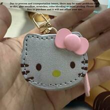 1PC Sanrio Cute Cartoon Hello Kitty Keychain, High-Quality PU Leather Bag, High Appearance Level Accessory, 3D Bow, Cute Ladies' Gift, Suitable For Christmas, Thanksgiving, Dates, Birthday Gifts, Suitable For Wallet, Accessory Storage, Car Parts, Bag Accessories