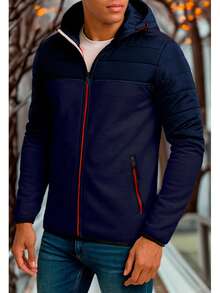 Chamarra para hombre con capucha y cierre frontal, diseño moderno casual ideal para climas fríos, perfecta para combinar con jeans o looks urbanos de temporada Comodidad y Estilo Activo Capucha Con Cremallera - Azul Marino - Ver 2