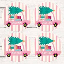 4pcs/8pcs Pink Christmas Theme Coasters, Christmas Pattern Absorbent Pads Coffee Mats Drink Coasters, Kitchen Table Room Bar Decor Holiday Gift - Multicolor - View 11