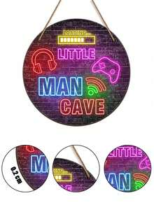3pcs/1pc - 20cm Round Wooden Sign, Suitable For Game Room & Nursery Decor, Baby Boy's Room, Teen Boy's Cave, Wall Art For Kids, Christmas/Birthday Gift For Son, Gamer & Player Wall Decor, Children's Playroom & Daycare Decoration - Multicolor - View 8