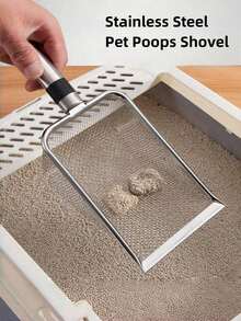 Cat Litter Scoop Stainless Steel Mesh Scooper Long Handle Deep Shovel Non-Stick Coated Metal Litter Scoop For Litter Box Kitten Pooper Lifter