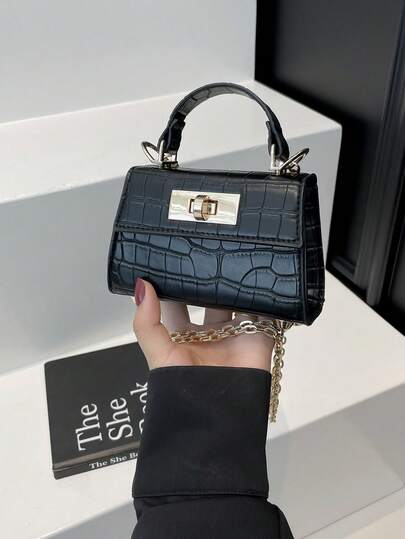 1 Stück Mini einfarbige Krokodil-Prägung Klappe Schloss kleine quadratische Handtasche, modischer minimalistischer Frauen Schulter Umhängetasche