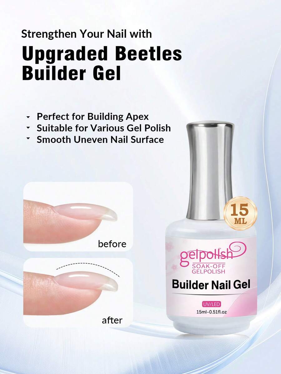 GELPOLISH 15毫升美甲延长胶,7合1透明延长胶,LED灯固化彩色橡胶底胶,加固增厚延长胶(含水钻),瓶装,适合DIY居家美甲及沙龙礼品 - 無色 - 查看 1