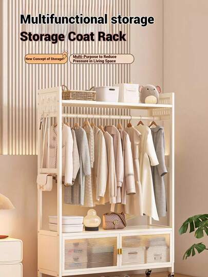 Super life 1 peça de cabide com rodas, cabide para pendurar roupas, cabide de haste dupla com suporte de armazenamento de grade densa, estrutura de aço, branco, minimalista, cabideiro de verão, itens essenciais para viagem, decoração de quarto, decoração para casa, decoração de quarto