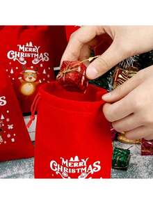 10 个大型圣诞装饰礼品袋套装，10 个圣诞主题图案礼品袋，圣诞节和万圣节天鹅绒抽绳礼品袋（图案随机） - 彩色 - 查看 7