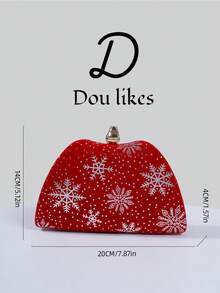 1pc Red Christmas Clutch Bag With Snowflake Flower Clasp Design, Elegant Evening Handbag Suitable For Christmas Party, Formal Occasions, Weddings, Galas And Celebrations