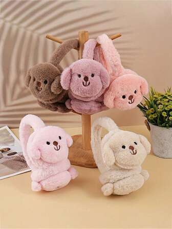 1 st barns höst- och vinterplyschiga varma öronskydd, plyschiga söta tecknade hundöronhuvudbonader för öronskydd