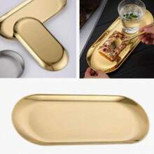 Oval Stainless Steel Tray, Vintage Style Gold Color Small Flat Tray For Jewelry & Towel Storage, Makeup Room Decor,Makeup Bag,Travel Essential - Multicolor - View 8