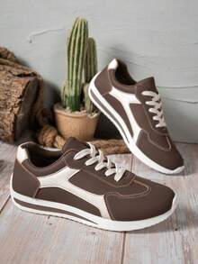 1 Pair Sequin Patchwork Casual Sneakers, Outdoor Wear, Colorblock Gump Shoes, Suitable For Plus Size Students, Casual Sports Shoes, All Season