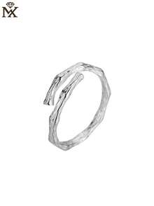 925 Sterling Silver Asymmetrical Textured Open Ring, Minimalist Design, Versatile Accessory