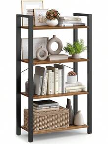 VASAGLE Librería de 4 Niveles, Biblioteca, Estantería para Oficina, Salón, Dormitorio, 30 x 66 x 120, Greigeélange y Negro Tinta MLLS060B02V1 - Marrón Rústico + Negro Tinta - Ver 10
