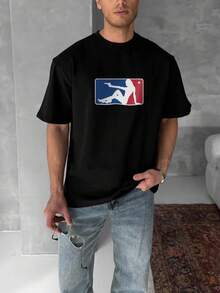 New Crew Neck T-Shirt Men, "Sexy Spy Back" Print, Casual Everyday Wear - Black - View 1