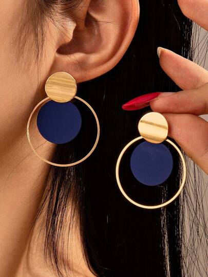 1 par de pendientes de botón geométricos minimalistas y redondos para mujeres, pendientes elegantes, pendientes lindos, excelente accesorio de joyería para damas