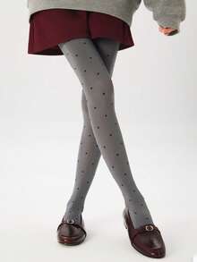 Women's Autumn Grey Polka Dot Elastic Skinny Tights, Fashionable Anti-Pilling, High Waist, Suitable For Casual Daily Wear, Paired With In Autumn, Cozy - Grey - View 2