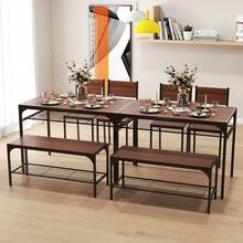 Dining Table Set For 4 Rectangular Table W/ 2 Chairs, 1 Bench, Storage Racks - Default - View 6