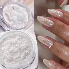 Pearl White Nails Glitter Dust Chrome Y2 1Box Moonlight White Chrome Powder Pigment For Glazed Donut Nail Art, Moonlight Powder Mirror Effect Glitter 1pc Eyeshadow Sticks DIY Nail Charms Nail Gems Nail Supplies - trắng - Xem 2