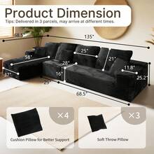 NIZULA FOAM 135'' Cloud Sectional Couch With L-Shaped Recliner,(Black) Boneless Corduroy Sofa With Deep Seat, Modern Modular Couch For Living Room, No Assembly Required, Comfy Plush Corduroy Fabric,Sofa De Sala,Couch,Sofa Cama,Muebles Para Sala,Couch For Living Room, Living Room Furniture, Muebles, Bedroom Furniture Set, Recliner Chair For Adult, Living Room Set Furniture. - màu đen - Xem 13