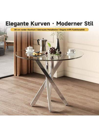 Dining Tafel Set (Including Chairs), 80*80*75 Tempered Glass Top, Moderne Table, Galvanized Legs, Coffee Grijs Chairs, Zilver Legs view 4
