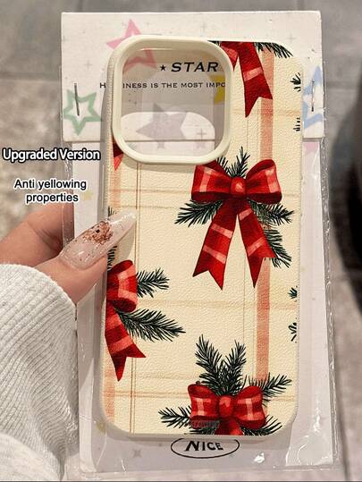 WeiMi 1pc Fashionable Personalized Red Christmas Bow Pattern Waterproof Anti-Fall Anti- Litchi Texture Soft Phone Case, Suitable As Birthday, Holiday Gift For Friends, Family, Couples, Compatible With Apple, Phones