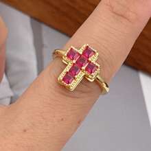 Anello aperto minimalista con croce dorata, intarsiato in rame con zircone cubico, gioiello religioso personalizzato da donna, adatto per uso quotidiano/credenti religiosi