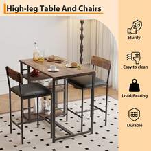 Juego de Mesa de Comedor pequeña para 2 con taburetes tapizados, Mesa de Cocina con 3 estantes de Almacenamiento, Mesa de Bar y sillas para Estudio, Departamento, Espacios pequeños - Color retro - Ver 4