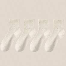 4 Pairs Women's Wide Mouth Dotted Mesh Thin Cotton Casual Socks, Japanese Style Daily Wear, Odor Resistant Mid-Calf Socks