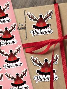 6/12/24pcs Customized 2025 Christmas Antler Style White Background Stickers, With Text Name Customization Available. Christmas Gift Stickers, Christmas Gift Stickers For Couples, Family Members And Friends, Christmas Gift, Personalized Gifts - Multicolor - View 7