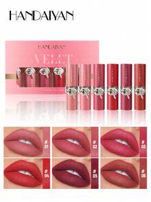 HANDAIYAN 4g*6 pièces Ensemble de rouges à lèvres mats à motif de lèvres de cigarette, fini naturel waterproof longue tenue, boîte cadeau pour Halloween, Noël, maquillage de fête en automne/hiver - Multicolore - Voir 10