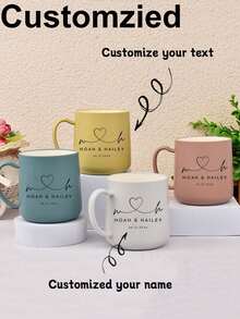 1pc Personalized Coffee Mug, Customized Name Ceramic Cup, 380ml/12oz Plastic Tumbler, Personalized Anniversary Gift, Suitable For Family, Women, Men, Holiday Gift, Mildew Resistant, Reusable, Elegant, Cute, Modern, Minimalist Design - Multicolor - View 1