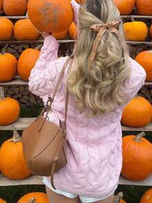 2025秋冬新款休闲时尚复古麻花开衫女纽扣前长袖宽松毛衣休闲街头返校出门装女冬外套新年女装万圣节衣服圣诞装秋冬装 - 粉色 - 查看 5