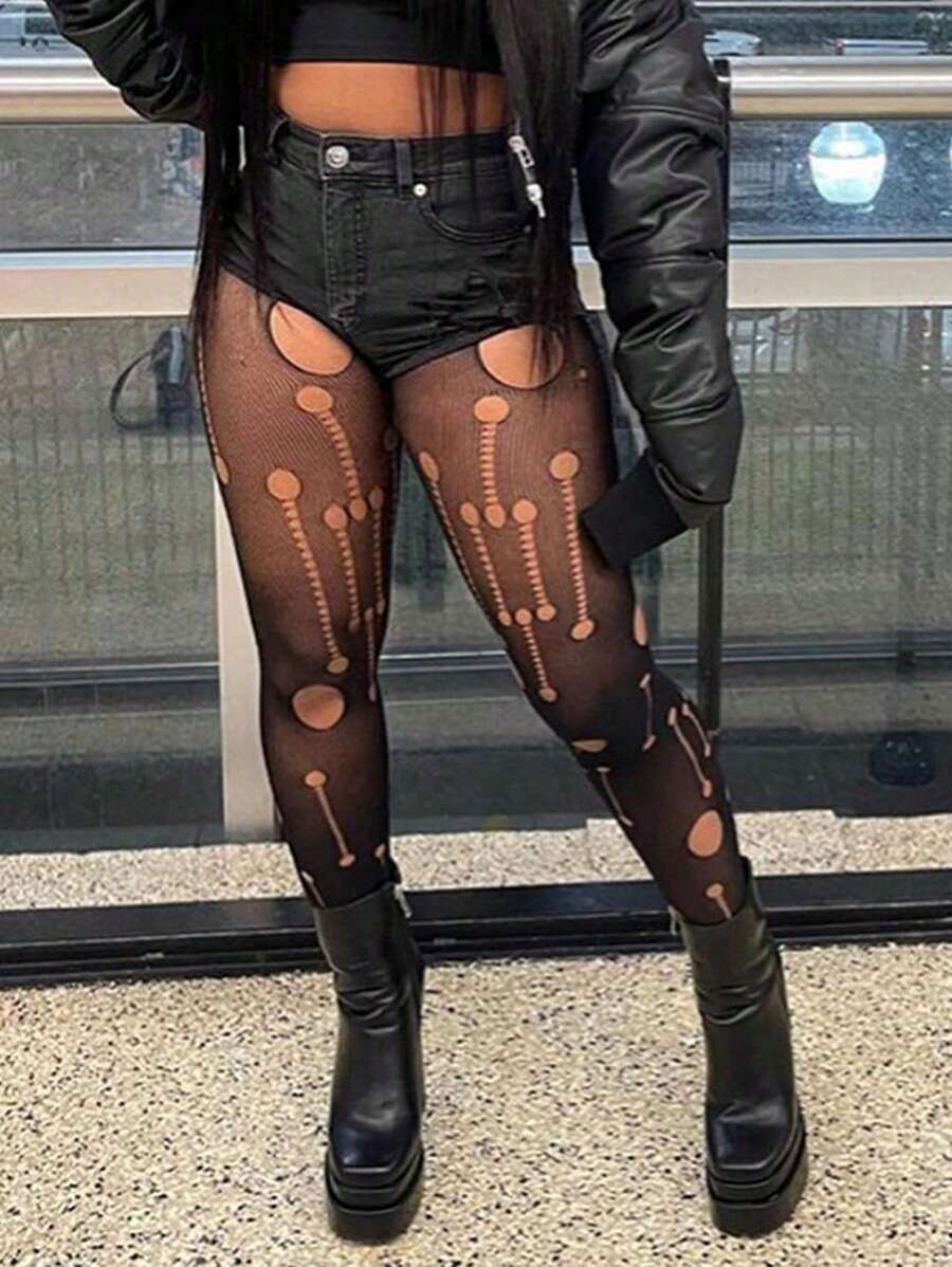 1pc Unbreakable Sexy Stockings, Fishnet Tights, Tempting Leggings Sheer Pantyhose - màu đen - Xem 1