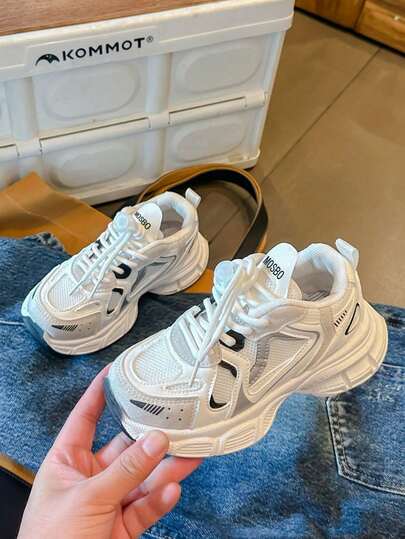 青少年女孩舒适系带运动鞋，适合日常穿着，百搭撞色，校园学生鞋，春秋季