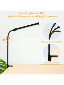 OIOSEN LED Lámpara de escritorio con pinza, largo cuello de cisne flexible de metal USB Lámparas de mesa, 3 modos de brillo 10, clip de luces para la oficina en casa cuidado de ojos (Negro) - Negro - Ver 3