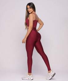 Premium Suplex Fitness Set With Pants And Non-Transparent Cup Top, Fitness Gym Clothing Kit, High Compression Leggings - 所有瑪薩拉酒 - 查看 2