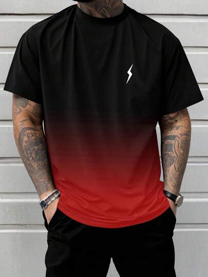 Camiseta masculina de manga curta com estampa de raio gradiente, moda para o verão