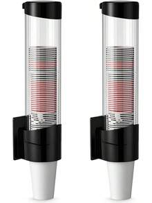 Baderke 2 Pieces Cup Dispenser Pull Type Automatic Remover Fit 5 Oz To 7 Oz Plastic Water Machine Cup Holder Wall Mount Bathroom Home Office Hospital (Classic) - Stylish - 查看 2