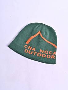 1pc Unisex American Street Letter Intarsia Reversible Knit Beanie Hat, Unisex Hip Hop Skateboard Ear Warmer Skull Cap, Suitable For Outdoor Walking, Shopping, Daily Wear, Autumn/Winter