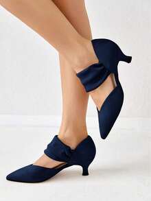 Womens Low Kitten Heel Dress Shoes Pointed Toe  On Ankle Strap Cutout Elegant Party Wedding Pumps - 藏蓝色 - 查看 3