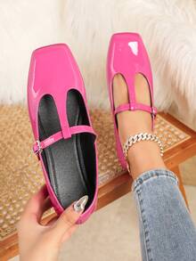 2026 Damen Mode Perlen Lackschuhe mit quadratischer Spitze im Vintage-Stil, vielseitige Lässig Schuhe für Frühling/Herbst, 2025 Neuankömmling Bestseller Damen Ballerinas mit Perlenlack - Heißes Pink - Übersicht 2