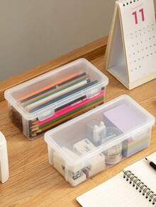 1pc/3pcs/5pcs Large-Capacity Transparent Pencil Case | Plastic Pencil And Crayon Organizer Box With Paint Finish | Stationery Storage For Colored Pencils, Markers, Watercolor Pens