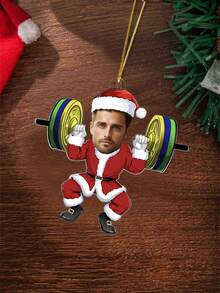 Customized Personalized Photo Of A Human Face Of Santa Claus For Weightlifting Hanging Ornaments As Christmas Tree Decorations. Gift For Fitness Enthusiasts And Exercise Partners. Decorations For Christmas Parties.,Elegant Living,Artful Living - Barbell - View 4