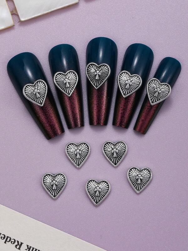 10 buc pandantive retro pentru unghii cu inimă în formă de cruce, decorațiuni pentru unghii în formă de inimă din aliaj, potrivite pentru design artistic personalizat în stil punk, crearea de produse unice pentru unghii, consumabile DIY pentru unghii