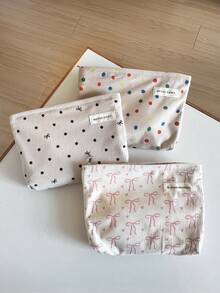AGG, Floral & Polka Dot Fabric Cosmetic Bag, Large Capacity Zipper Makeup Organizer, Portable Travel Toiletry Storage Bag, Multi-Functional Pencil Case, Gift For Women & Girls - Multicolor - View 2