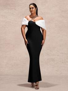 大码女式不对称/不对称拉链金属链正式晚礼服，适合婚礼和正式场合