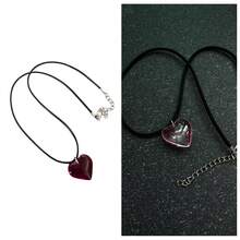 1pc Semi-Transparent Heart-Shaped Glass Pendant Necklace, Red & Pink Color, Stylish Design - Multicolor - View 19